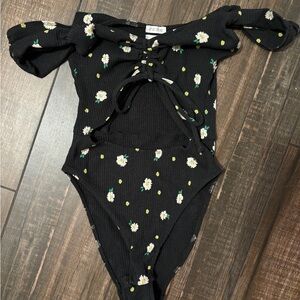 Black and Floral Bodysuit